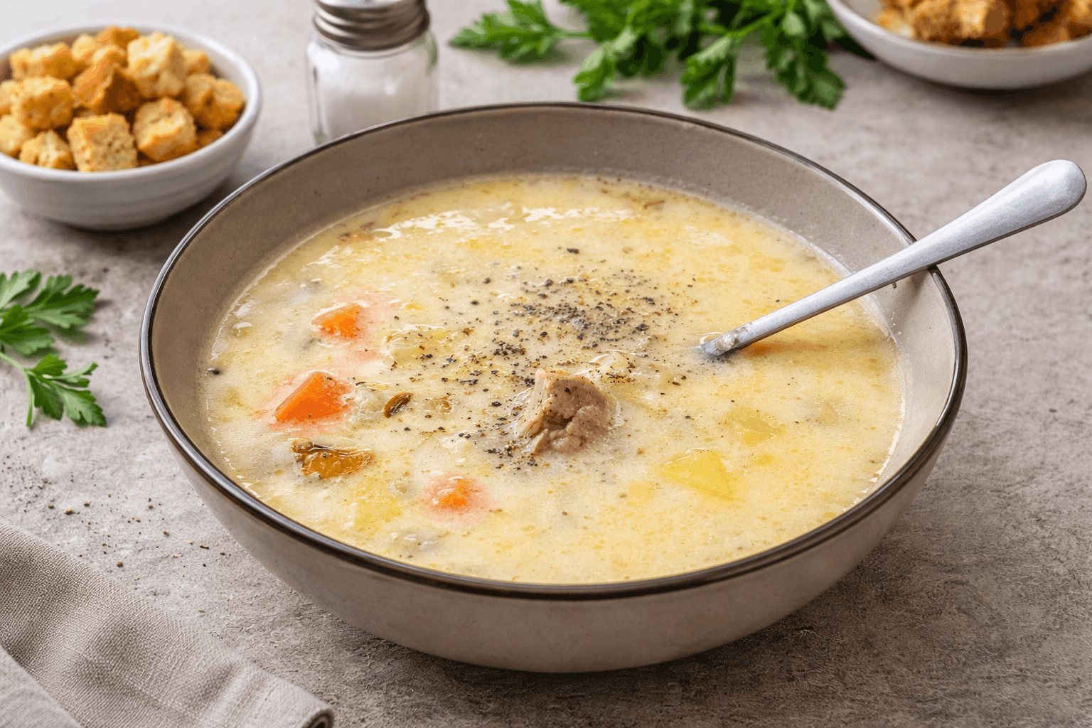 Сырный суп с консервированным тунцом